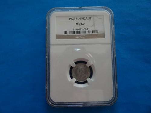 A LOVELY GRADED 1926 NGC MS 62 THREEPENCE